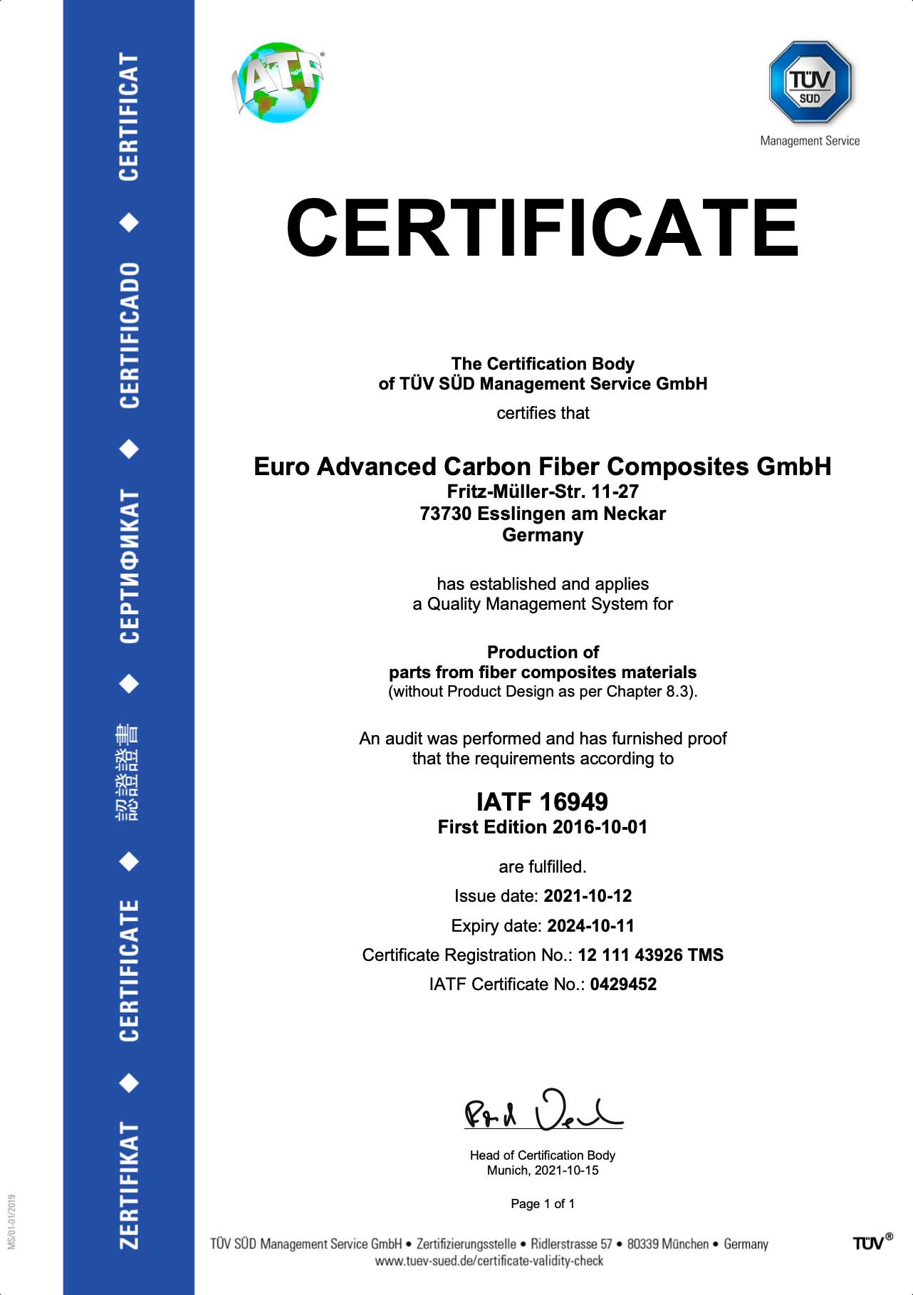 Certificate eacc